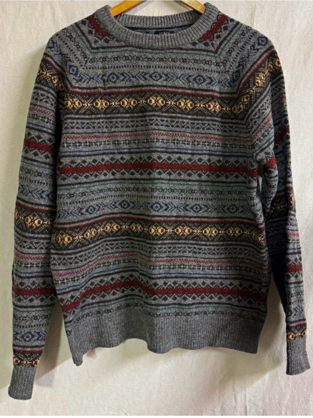 J. Crew. 100% lambswool knit sweater. Grandpacore. Flawed